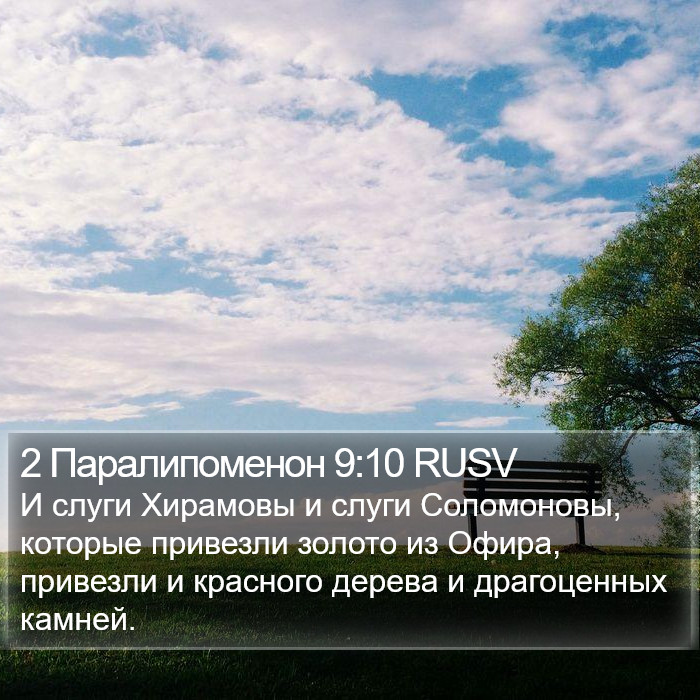 2 Паралипоменон 9:10 RUSV Bible Study